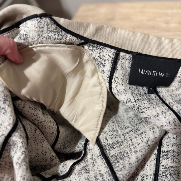 Lafayette 148 New York Black White Cotton Linen Blend Cuffed Jacket 12 Career - Picture 6 of 8